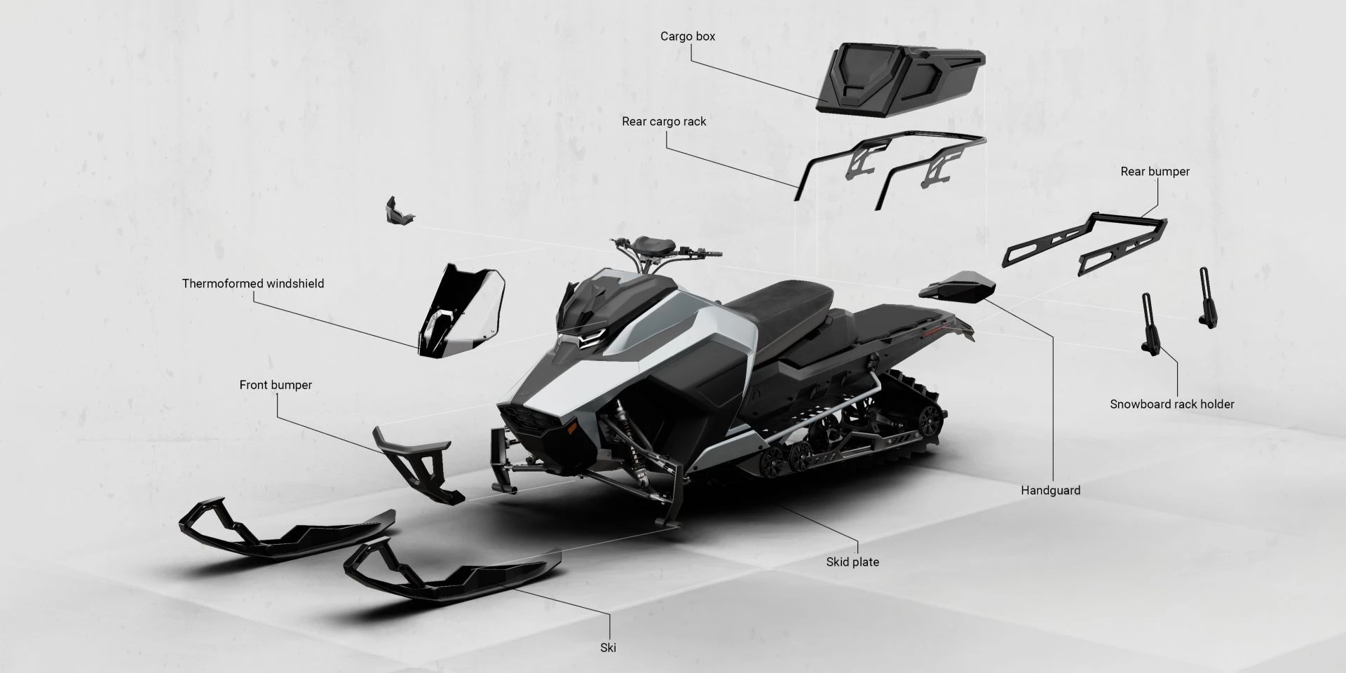 Snowmobile exploded view English 1920 x 960